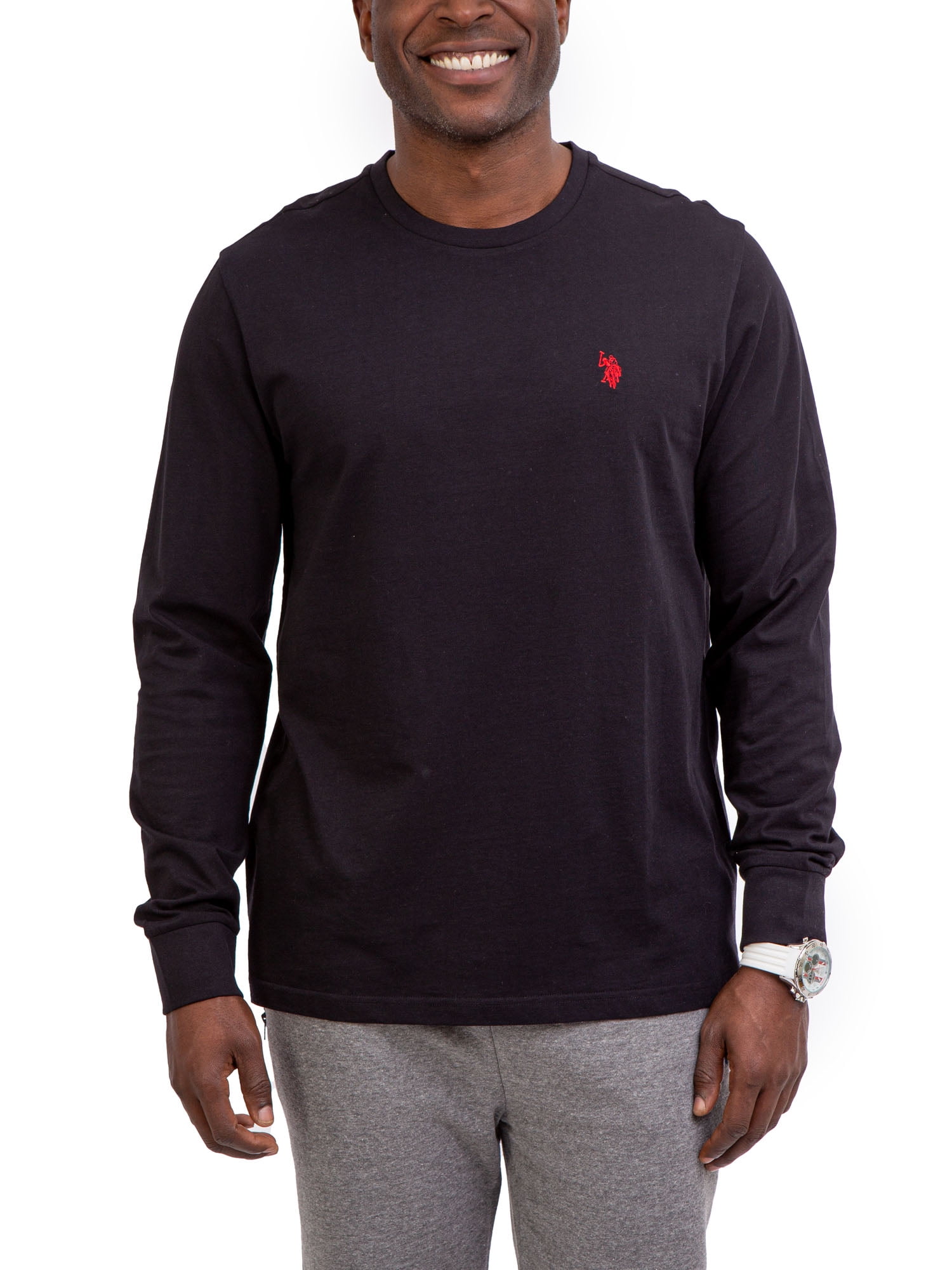 Men's Cotton Crewneck Tee with Long Sleeves, Sizes XS-3XL