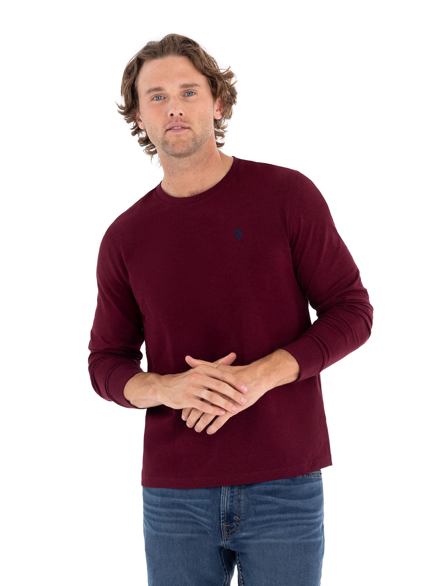 U.S. Polo Assn. Men's Cotton Crewneck Tee with Long Sleeves, Sizes S-XL