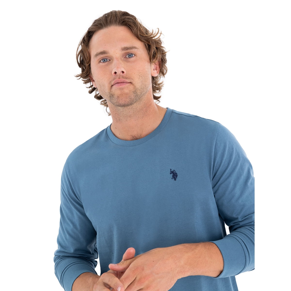 Men's Cotton Crewneck Tee with Long Sleeves, Sizes S-XL