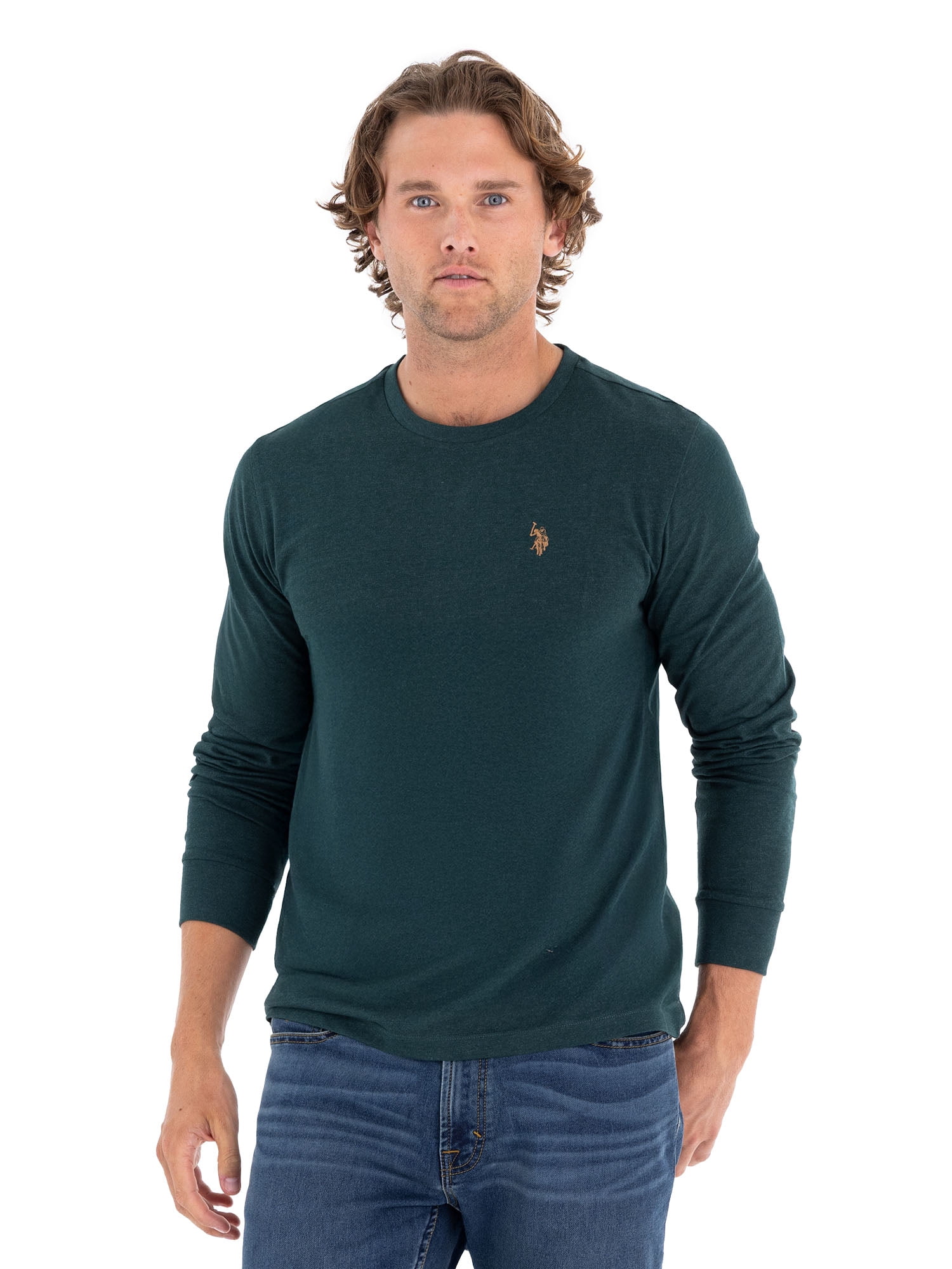 U.S. Polo Assn. Men's Cotton Crewneck Tee with Long Sleeves, Sizes S-XL
