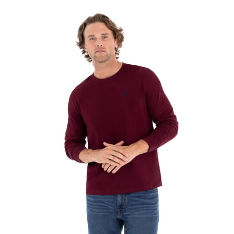 Men's Cotton Crewneck Tee with Long Sleeves, Sizes S-XL