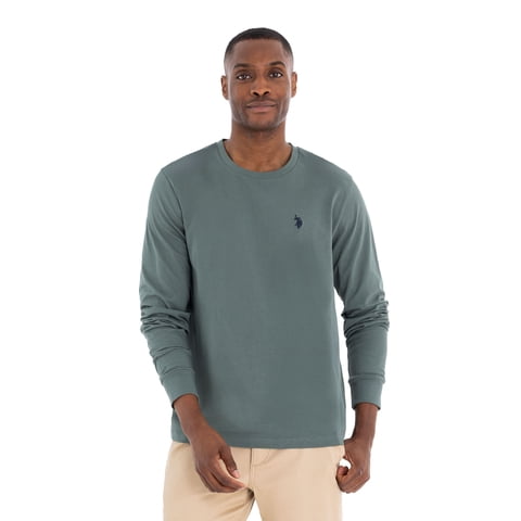 Men's Cotton Crewneck Tee with Long Sleeves, Sizes S-XL