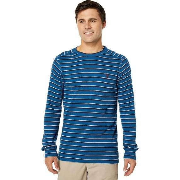U.S. Polo Assn. Men's Long Sleeve Yarn-Dye Stripe Crewneck Thermal Shirt, Sea Bird, Medium