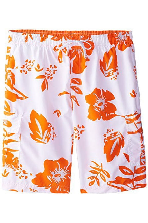 Men's Metallic Flower Board Shorts, Summer Orange, 3X