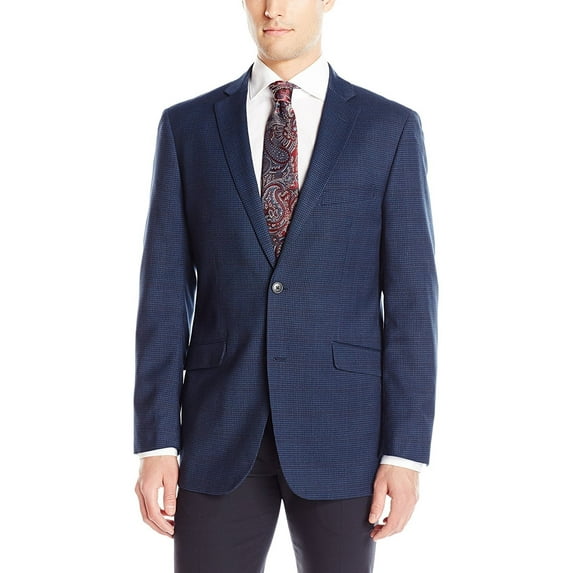 U.S. Polo Assn. Men's Polyester Blend Sport Coat, Blue Mini Check, 48 Regular