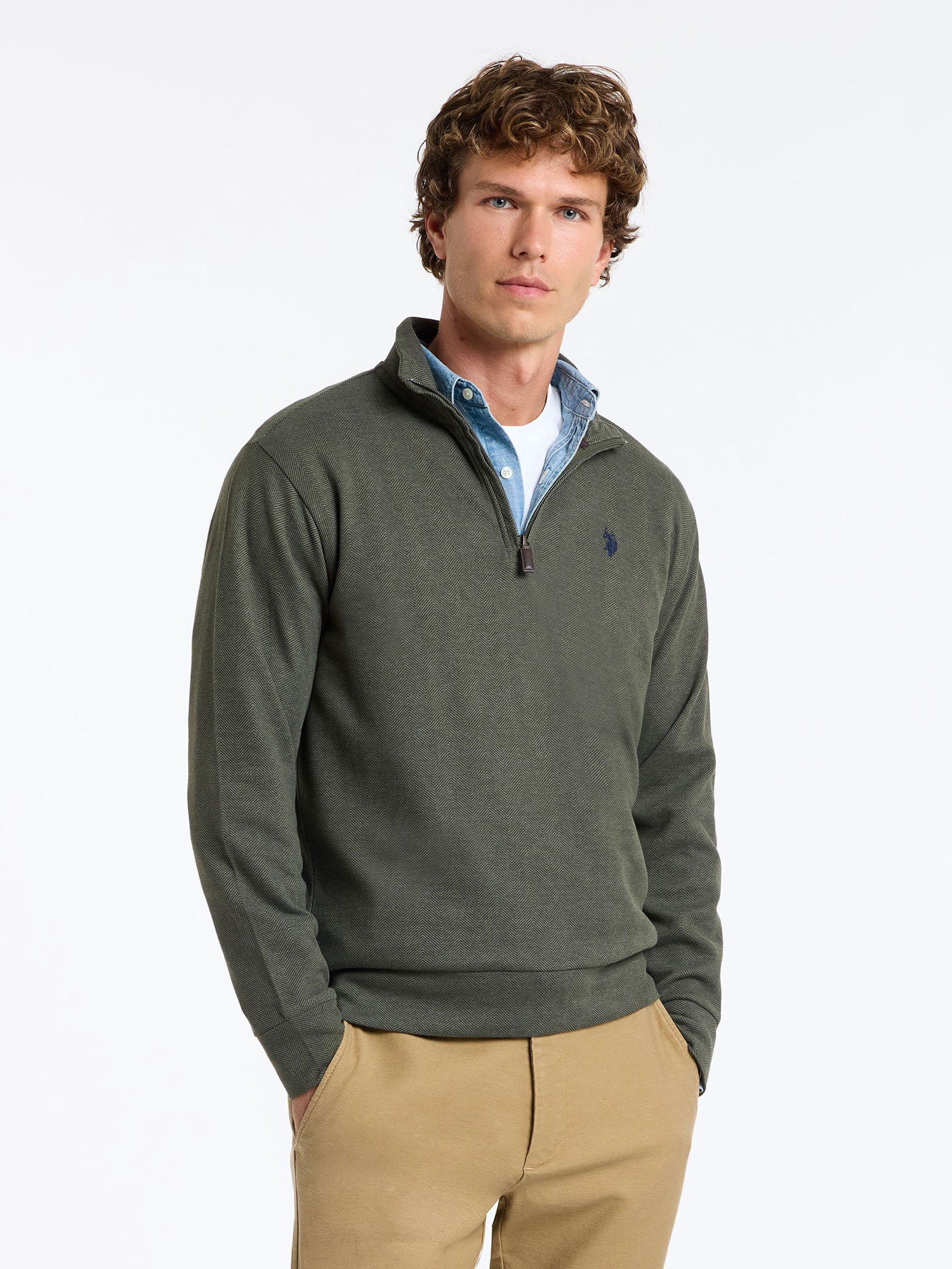 U.S. Polo Assn. Men's Premium Feel Herringbone Quarter Zip Pullover