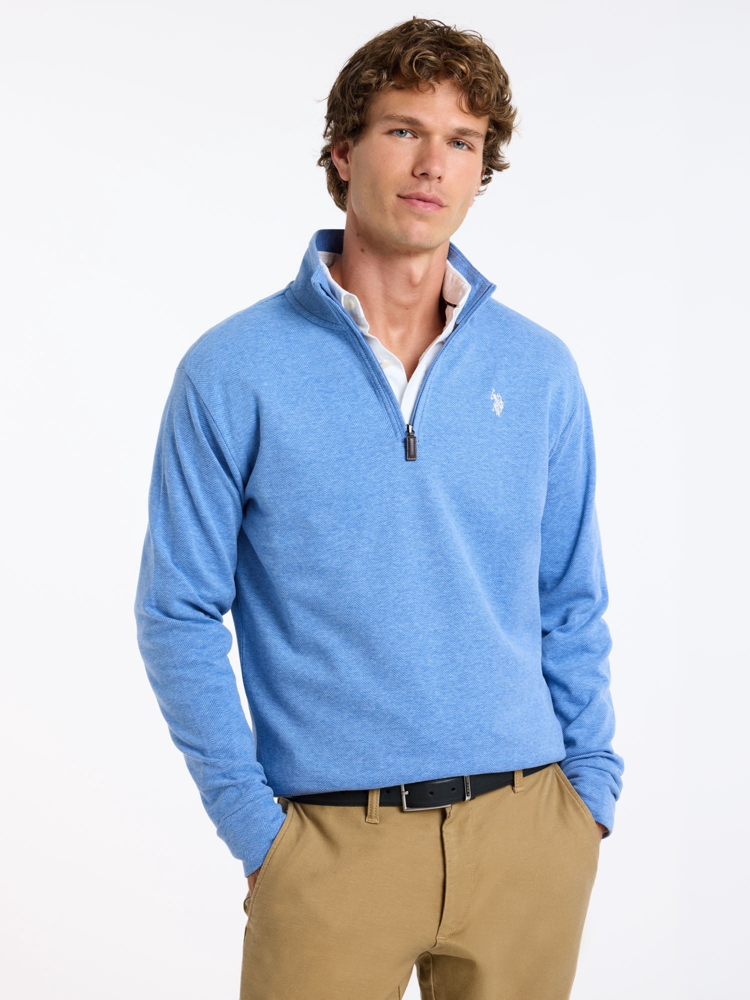 U.S. Polo Assn. Men's Premium Feel Herringbone Quarter Zip Pullover