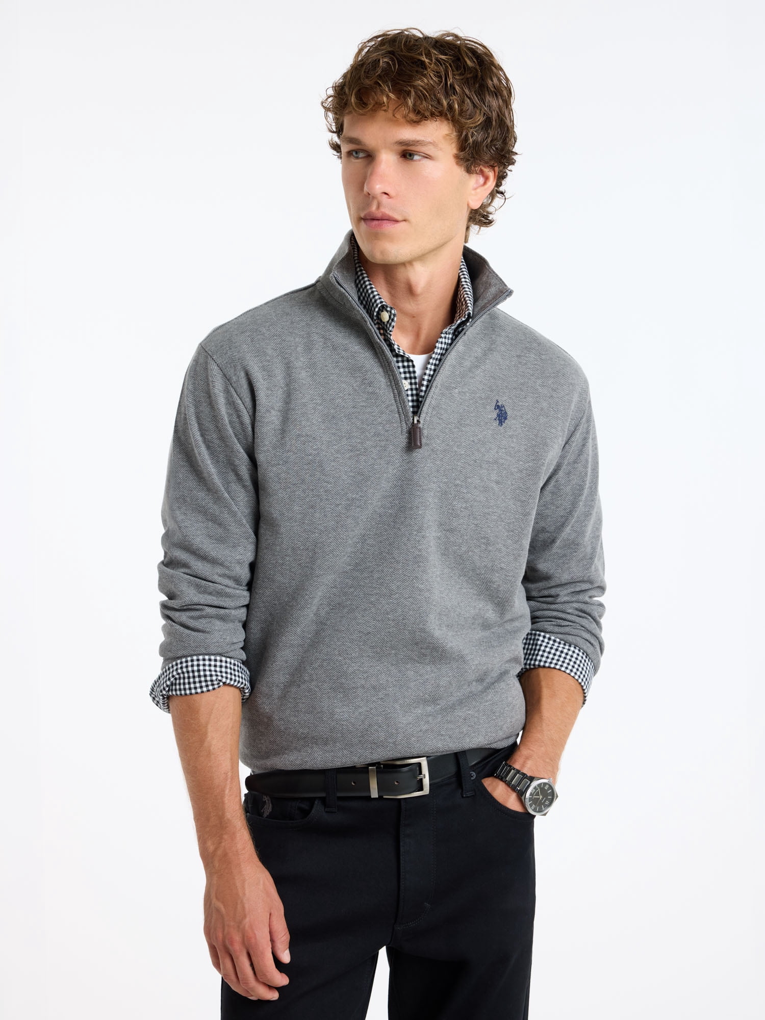 U.S. Polo Assn. Men's Premium Feel Herringbone Quarter Zip Pullover