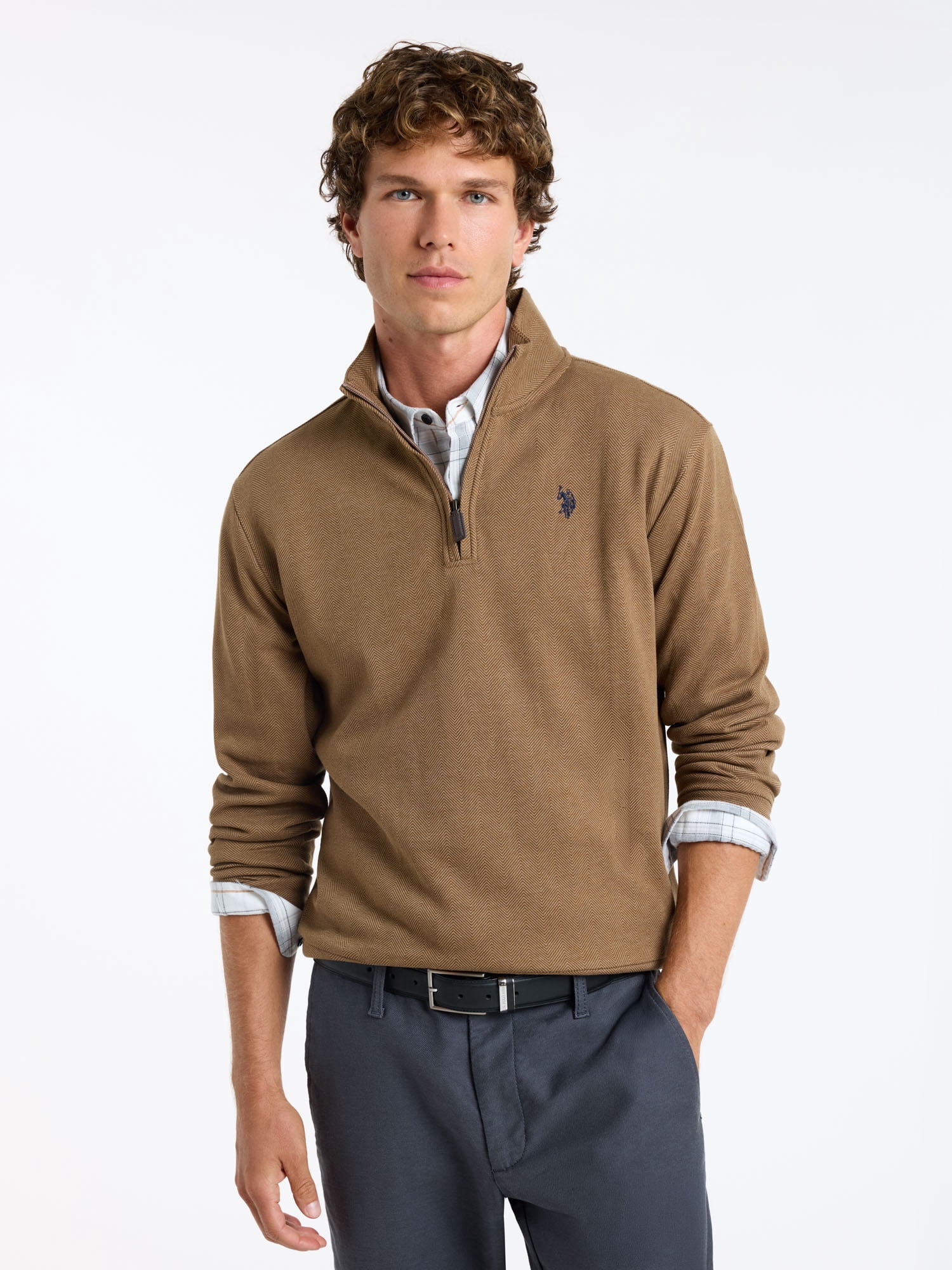 U.S. Polo Assn. Men's Premium Feel Herringbone Quarter Zip Pullover