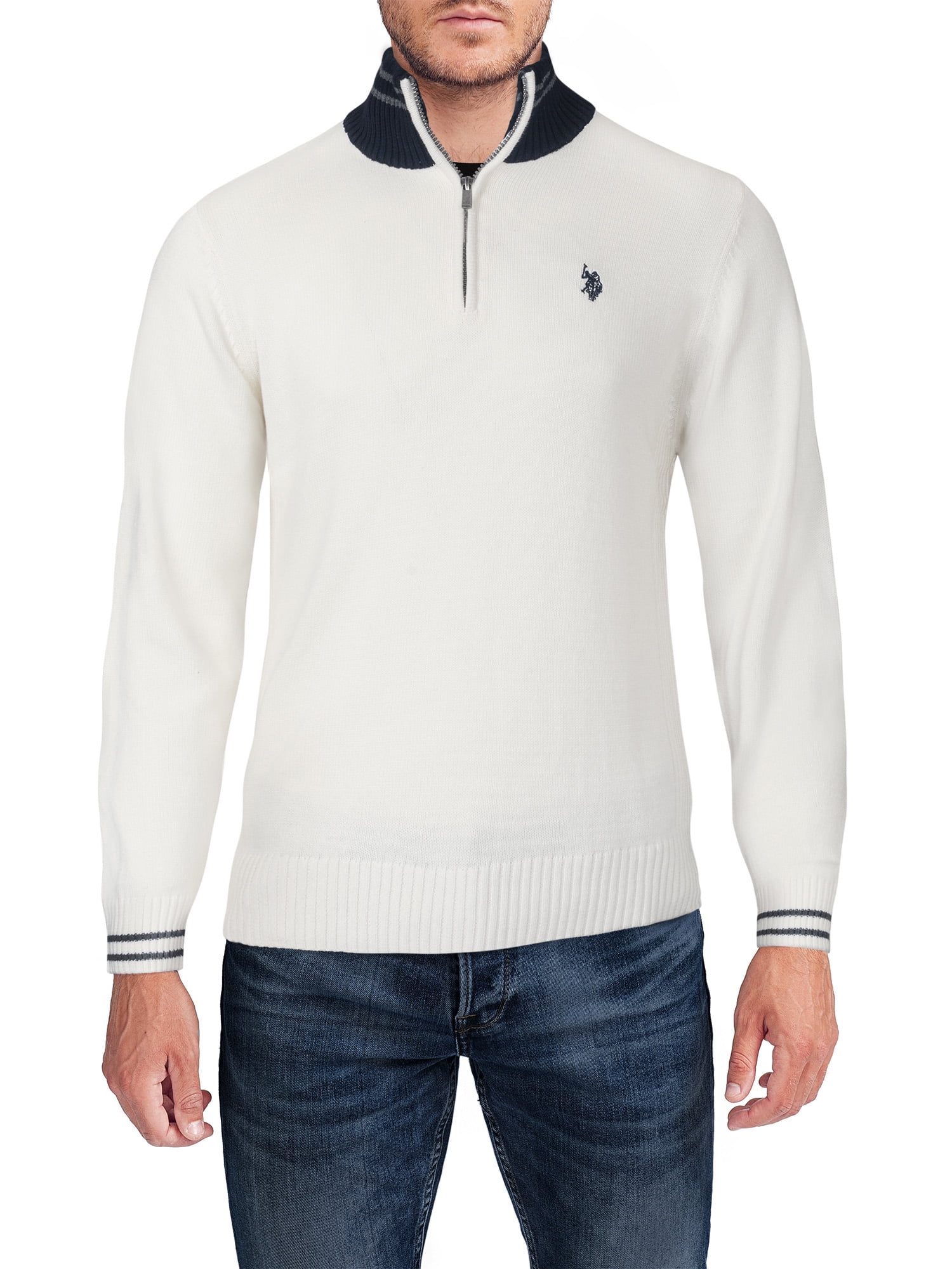 U.S. Polo Assn Men's Quarter Zip Sweater with Contrast Neck - Walmart.com