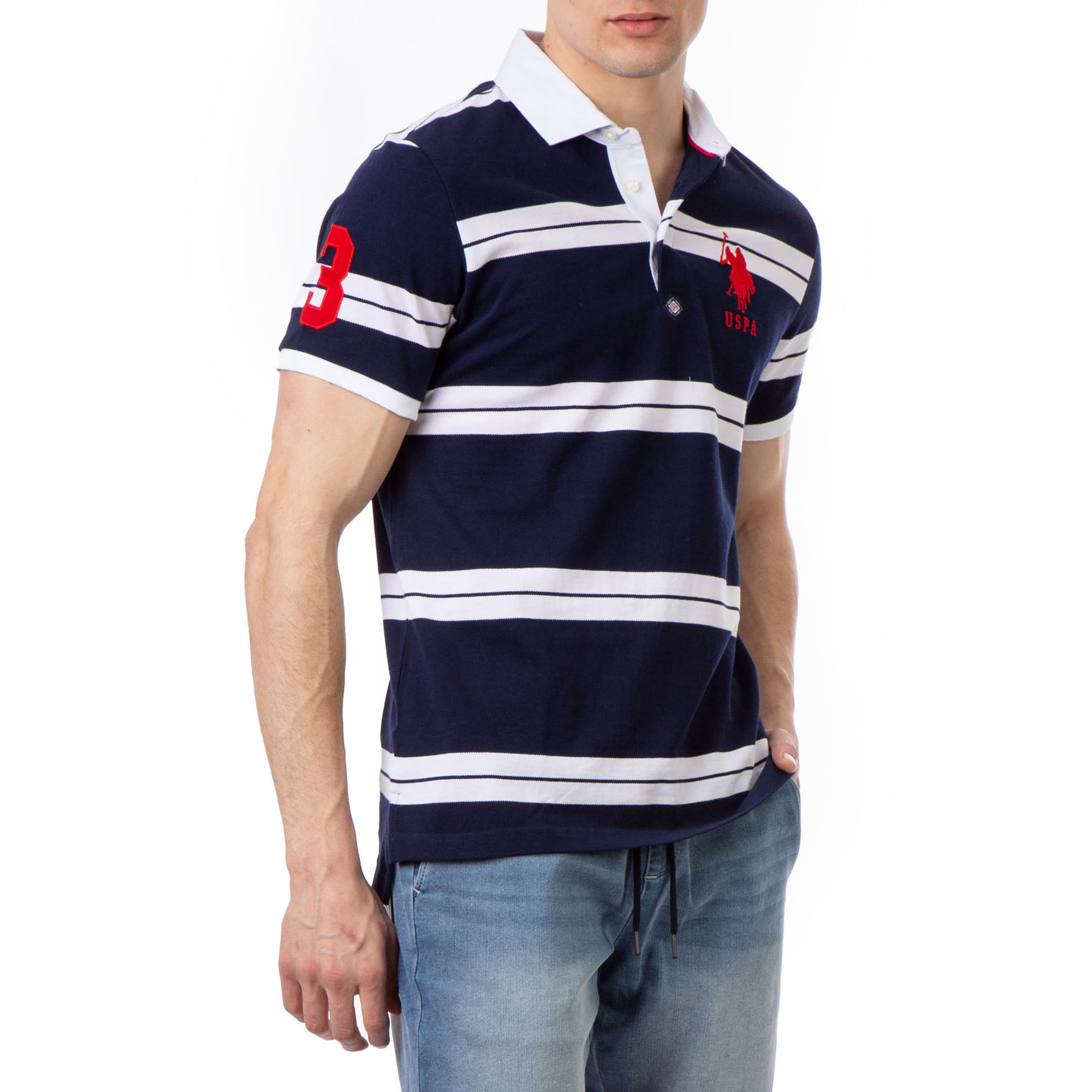 U.S. Polo Assn. Men's Rugby Stripe Pique Polo Shirt -
