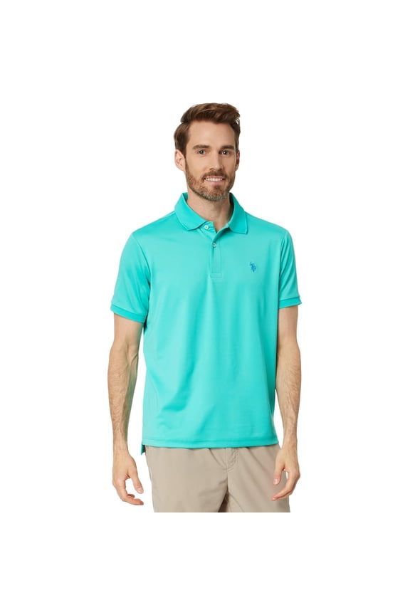 Men's Short Sleeve Classic Fit Solid Stretch Performance Polo Shirt, Pool Green, Medium
