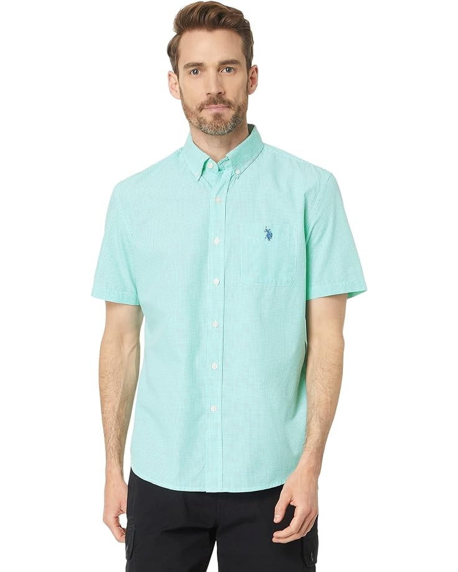 U.S. Polo Assn. Men's Short Sleeve Gingham Slub Poplin Button Down ...