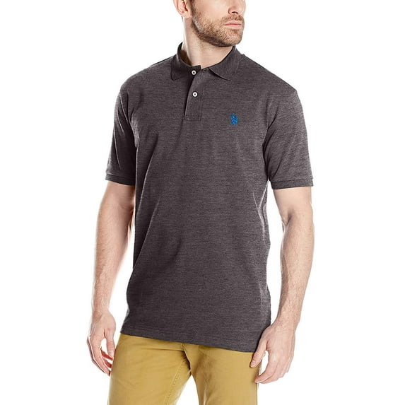 U.S. Polo Assn. Men's Short Sleeve Interlock Polo Shirt, Heather Dark Grey, Large