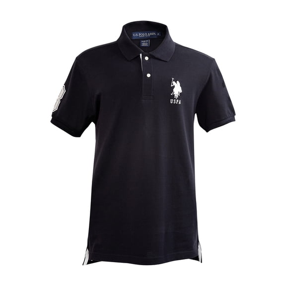 U.S. Polo Assn. Men's Short-Sleeve Polo Shirt with Applique, Black/White, Small