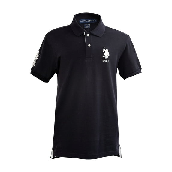 U.S. Polo Assn. Men's Short-Sleeve Polo Shirt with Applique, Black/White, Small