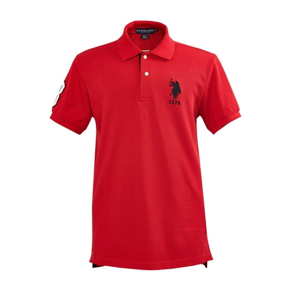 U.S. Polo Assn. Men's Short-Sleeve Polo Shirt with Applique, Red/Black, Medium