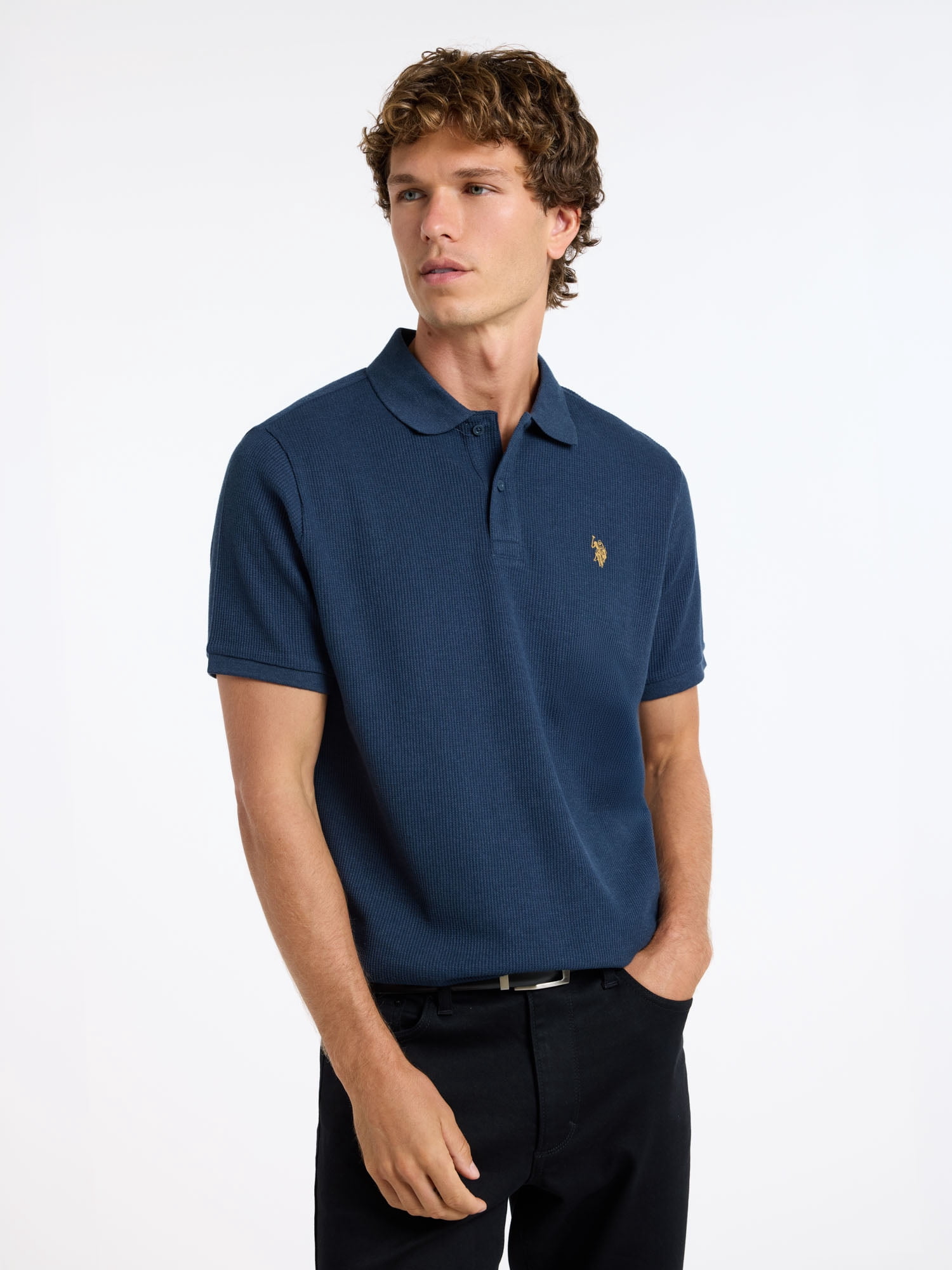 U.S. Polo Assn. Men's Short Sleeve Waffle Knit Thermal Polo Shirt