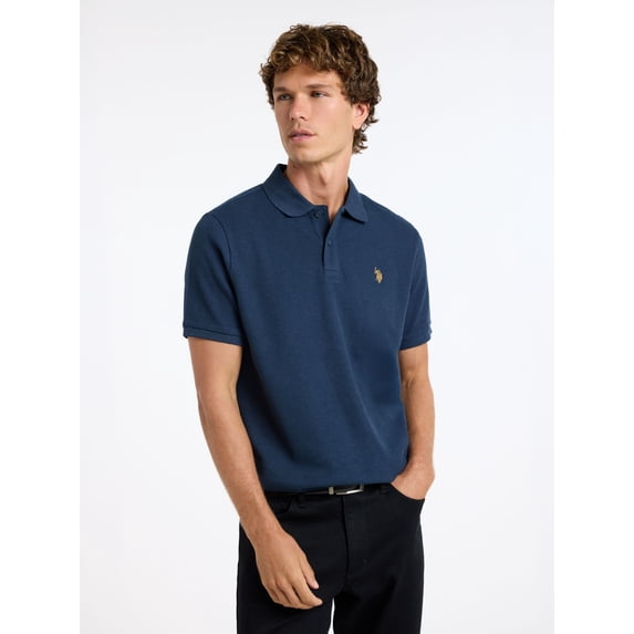 U.S. Polo Assn. Men's Short Sleeve Waffle Knit Thermal Polo Shirt