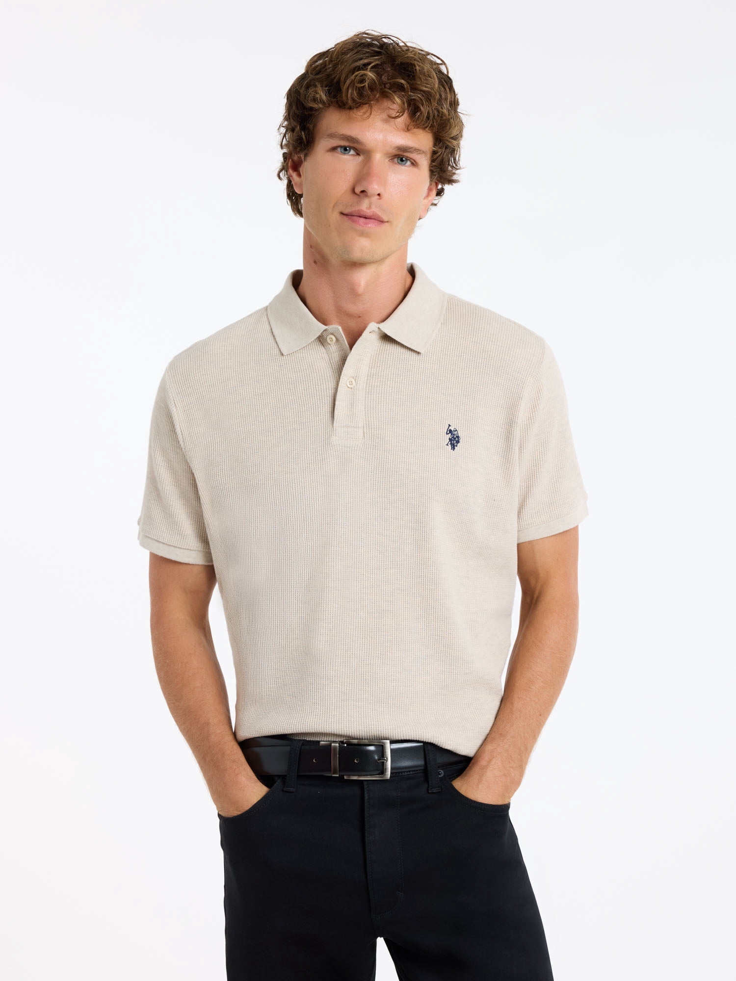 U.S. Polo Assn. Men's Short Sleeve Waffle Knit Thermal Polo Shirt