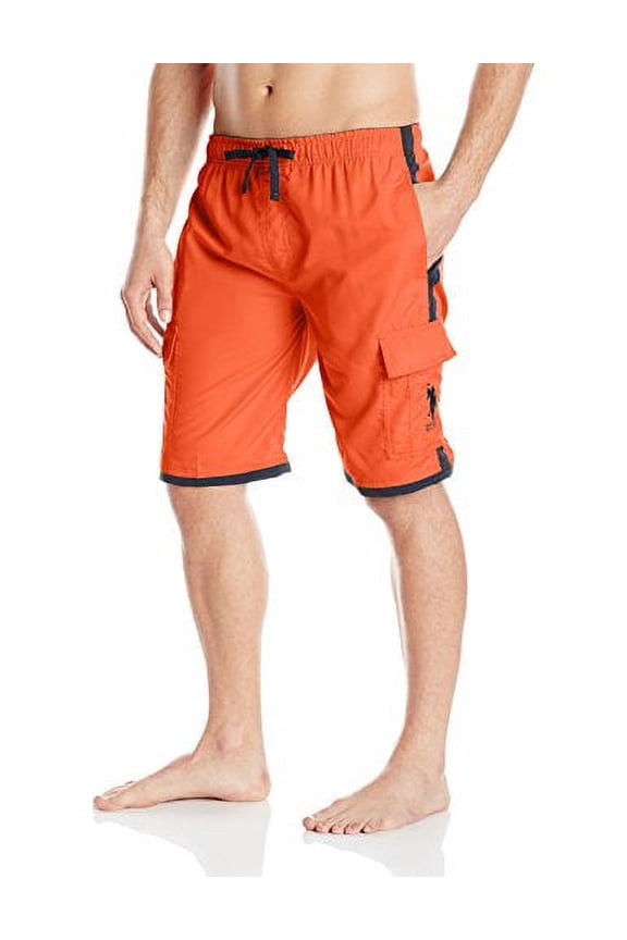 Men's Side Stripe Basic Cargo with Big Pony, Summer Orange, Large