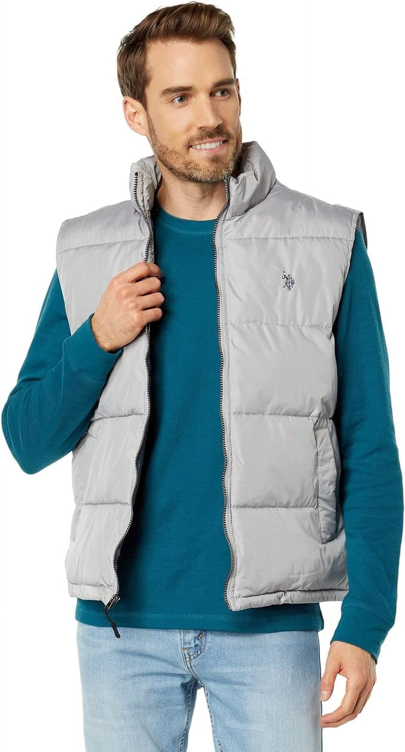 U.S. Polo Assn. Men's Puffer Vest, Vapor Grey, Large, Stand Collar, Zip ...