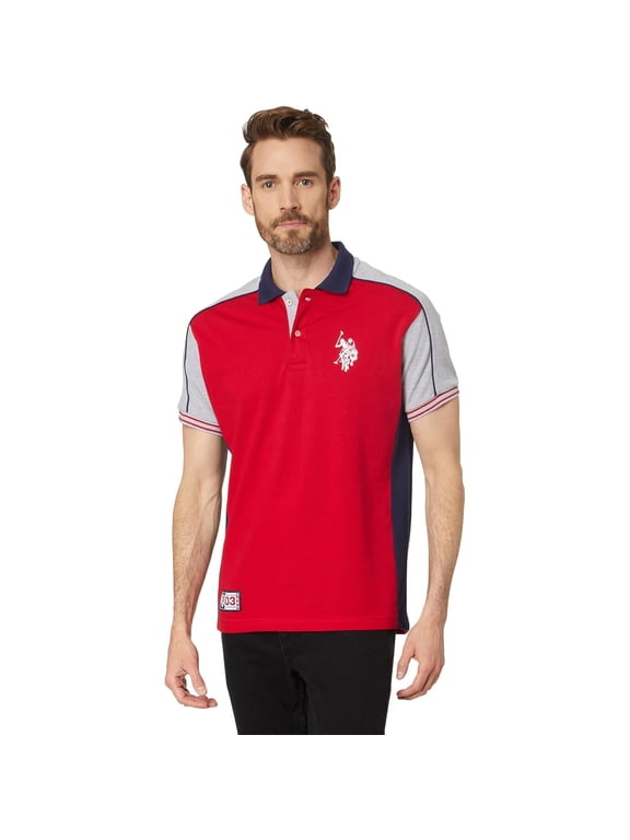 Men's Slim Fit Double Collar Pique Polo Shirt, Engine Red, Medium