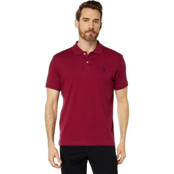 U.S. Polo Assn. Men's Slim Fit Interlock Polo Shirt, Beet Burgundy, Small