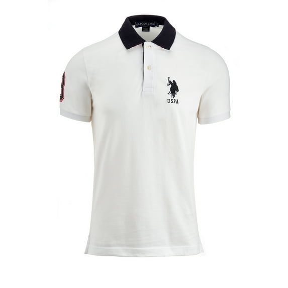U.S. Polo Assn. Men's Slim Fit Short Sleeve Polo Shirt with Applique, White/Black, Small