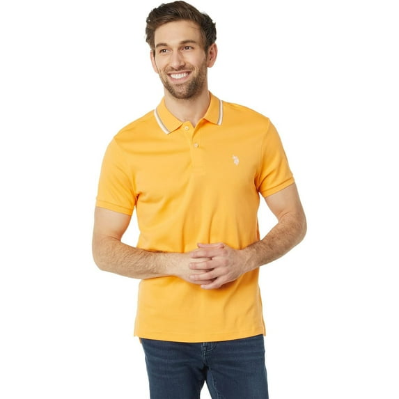 U.S. Polo Assn. Men's Slim Fit Solid Tipped Interlock Polo Shirt, Blazing Orange, Small