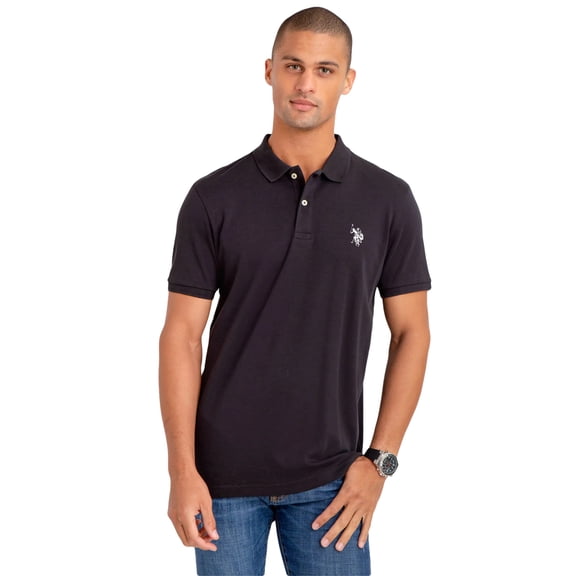U.S. Polo Assn. Men's Solid Interlock Polo Black/Grey XX-Large