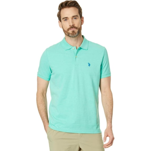 U.S. Polo Assn. Men's Solid Pique Polo With Small Pony Polo Shirt, Jade Green Heather, Medium
