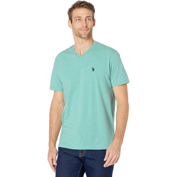 U.S. Polo Assn. Men's Solid V-Neck Short Sleeve T-Shirt, Jade Green Heather, Medium