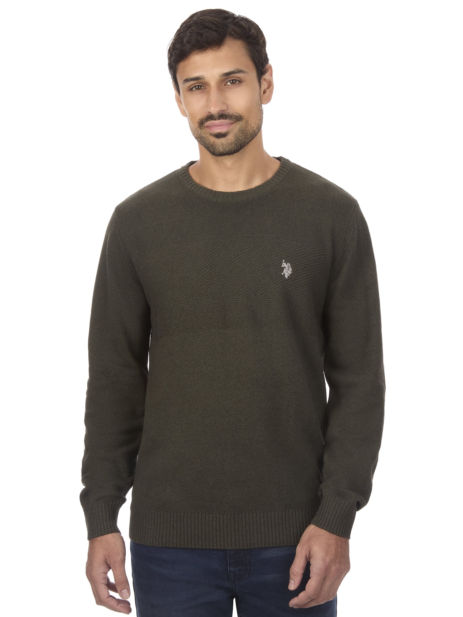 U.S. Polo Assn Men's Textured Chest Stripe Crew Neck Sweater - Walmart.com