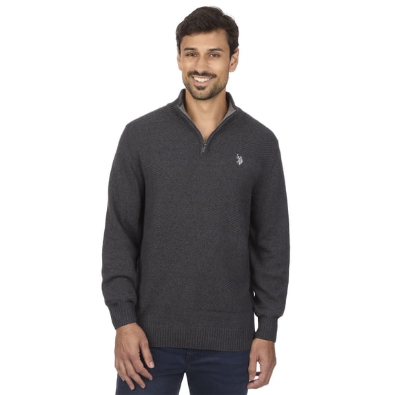 U.S. Polo Assn Men's Textured Striped Quarter Zip Sweater