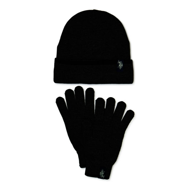 U.S. Polo Assn. Men's UPSA Solid Sherpa Lined Beanie and Glove Set