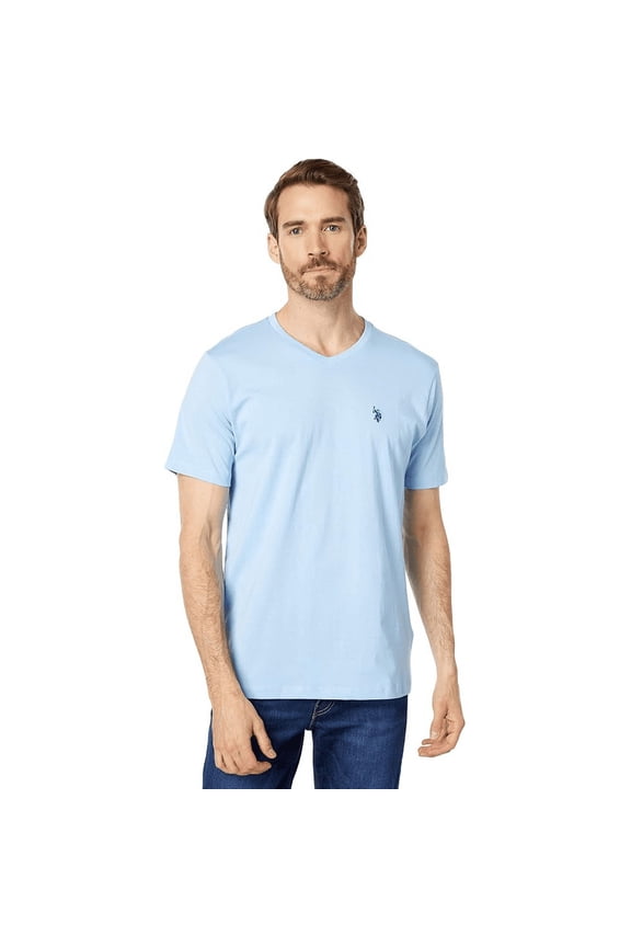 Men's Solid V-Neck Short Sleeve T-Shirt, Open Air Blue, Medium