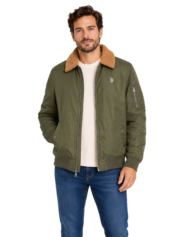 Men's Winter Tree Faux Shearling Collar Bomber , S-3XL
