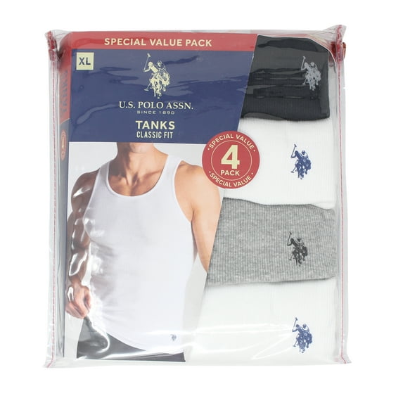 U.S. Polo Assn. Mens 4-Pack Cotton Ribbed Tank Tops Assorted X-Large