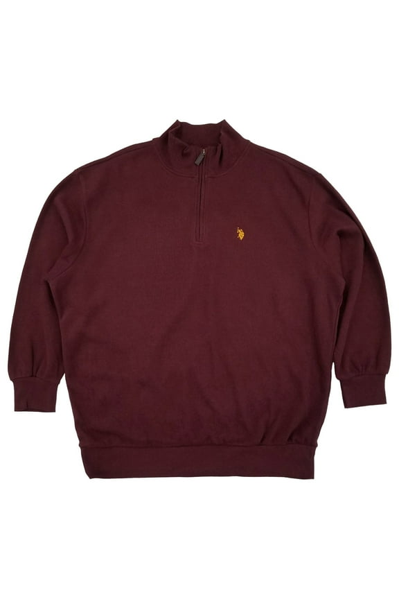 Mens Big & Tall Burgundy Quarter Zip Pullover Sweatshirt LT