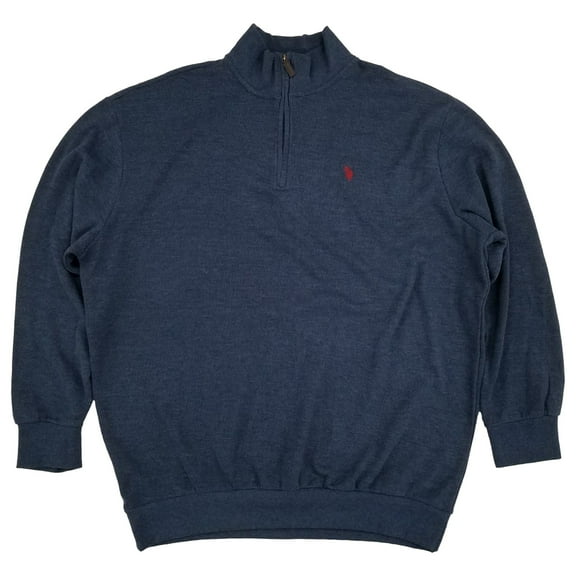 U.S. Polo Assn. Mens Big & Tall Rinse Blue Quarter Zip Pullover Sweatshirt 2XLT
