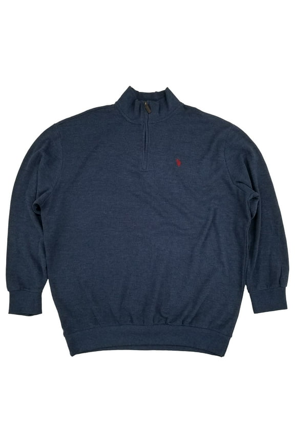 Mens Big & Tall Rinse Blue Quarter Zip Pullover Sweatshirt 2XLT