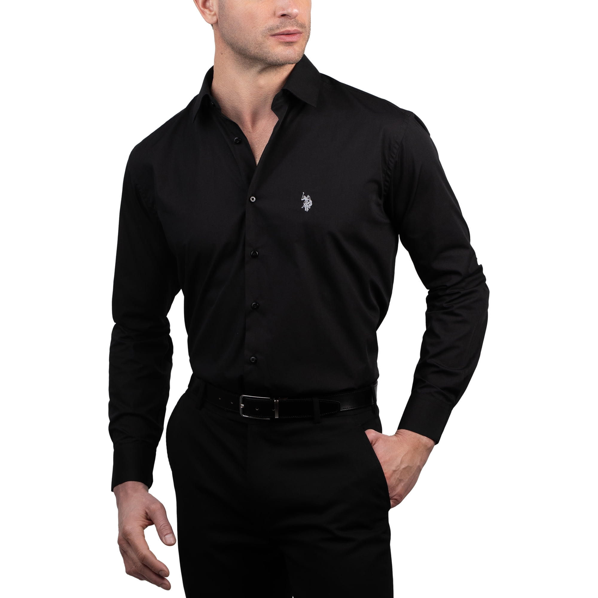 u.s. polo assn. mens dress shirt regular fit long sleeve LONG Sleeve Stretch Oxford Shirt PEACH SHERBET / S