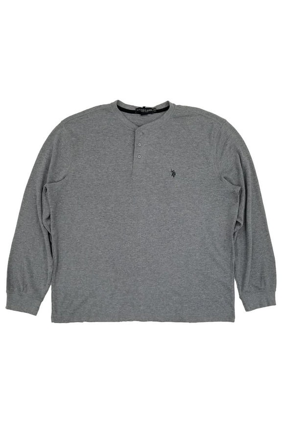 Mens Gray Long Sleeve Classic Fit Thermal Henley Shirt XXL