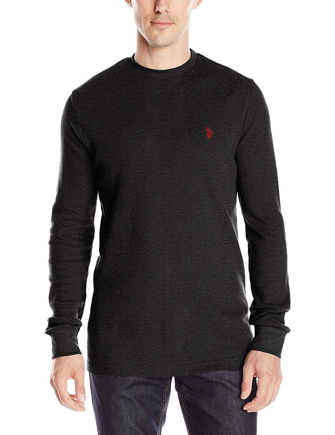 U.S. Polo Assn. Mens Long Sleeve Crew Neck Thermal Shirt, Black Heather, L