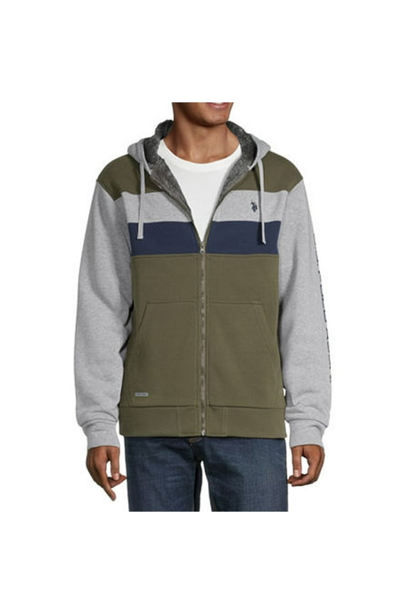 Mens Long Sleeve Embroidered Lined Zipper Hoodie, Medium