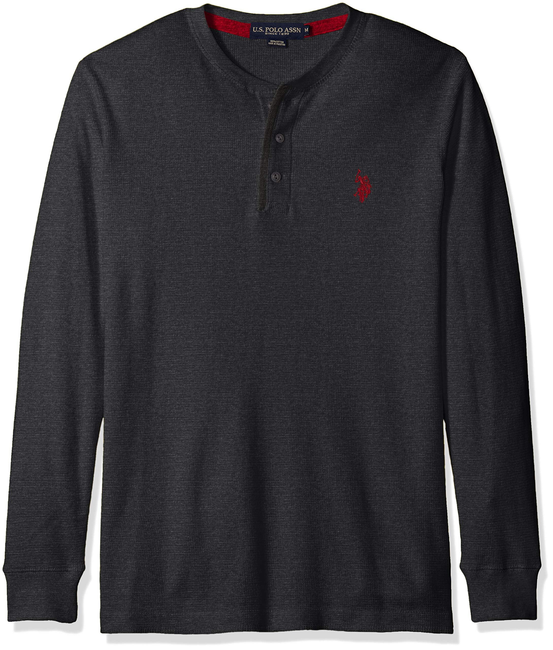 Polo Men's Long Sleeve Thermal Henley, Black Heather, M