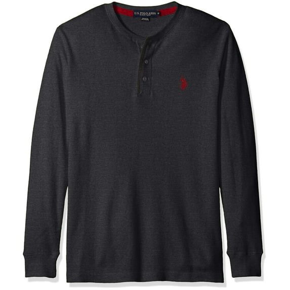 U.S. Polo Assn. Men's Long Sleeve Thermal Henley, Black Heather, S