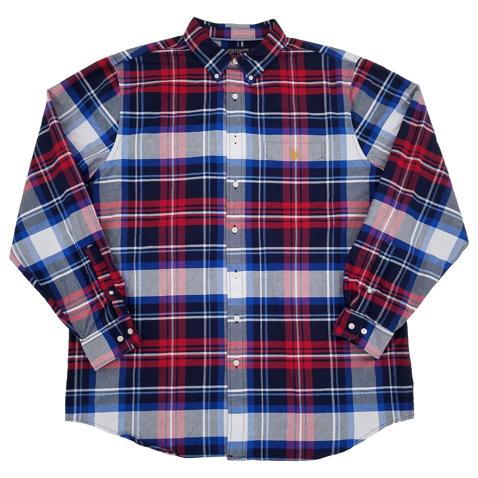 Mens Blue Plaid Flannel Long Sleeve Button-Down Shirt 2XLT 