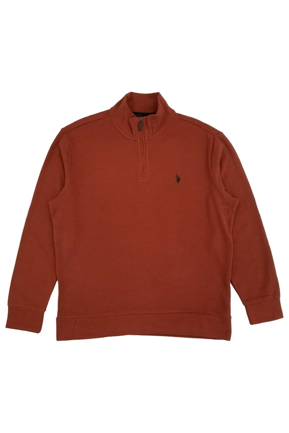 Mens Rust Brown Quarter Zip Pullover Sweatshirt X-Large